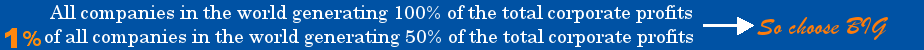 1 percent of all companies in the world generating 50 percent of the total profits, so choose big.